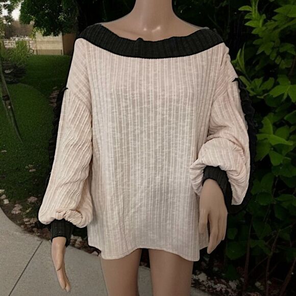 Blue Buttercup Oversized Chenille Top S Relaxed Coquette Romantic Balloon Sleeve - Picture 15 of 16